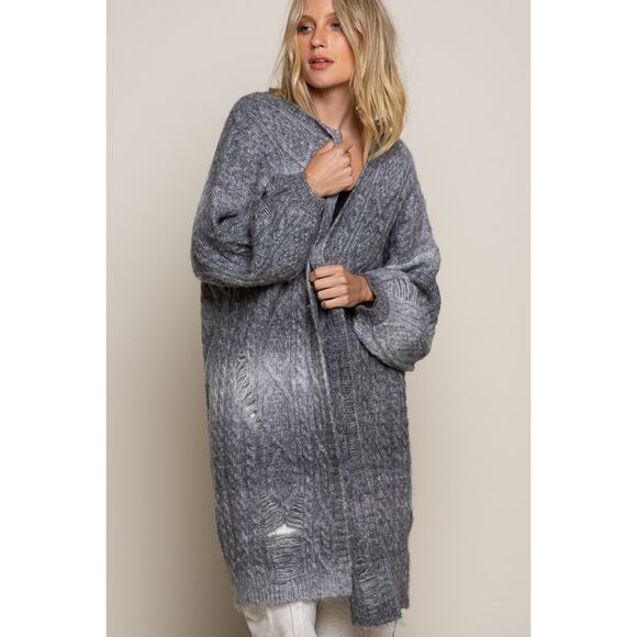 POL Distressed Details Cable Knit Ombre Dying Oversized Fit Open Front Cardigan - Picture 3 of 9